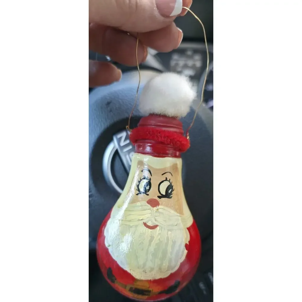 Vintage Hand Painted Light Bulb Santa Claus Christmas Tree Ornament